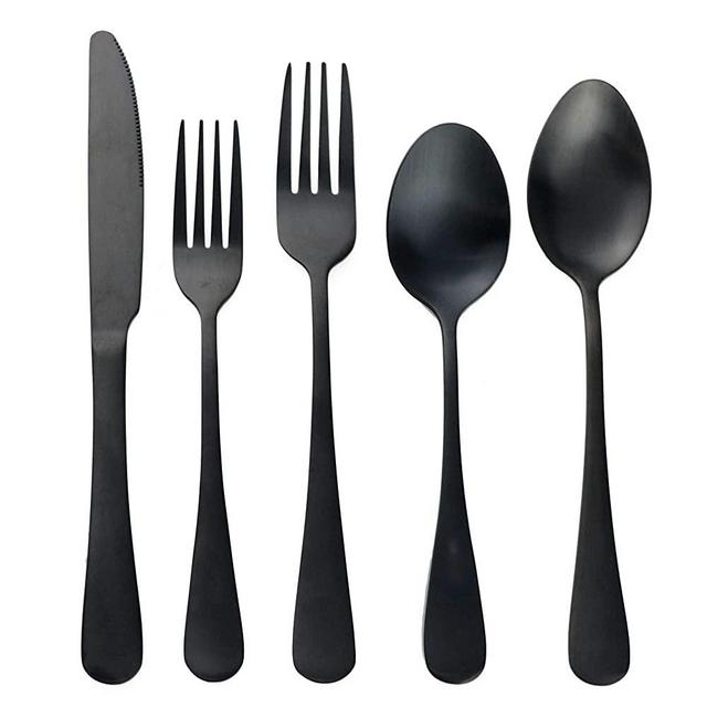 JANKNG 20-Piece Stainless Steel Flatware Set, Matte Finish Black, Service for 4