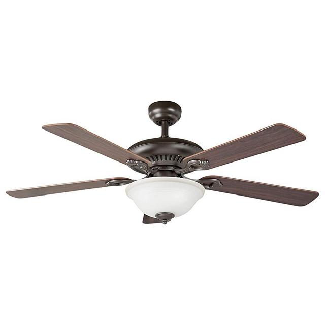 Amazon Basics 52-Inch Ceiling Fan - Includes Dimmable LED Light Kit with Two Medium Base LED Light Bulbs and Remote Control - Five Reversible Blades, Oil Rubbed Bronze Finish