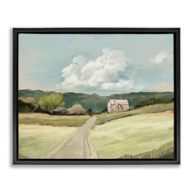 Stupell Industries Road Leading Home Countryside Floating Frame Canvas Art, Black, 31" x 25" Ready for Hanging, USA Made, By Artist Ziwei Li