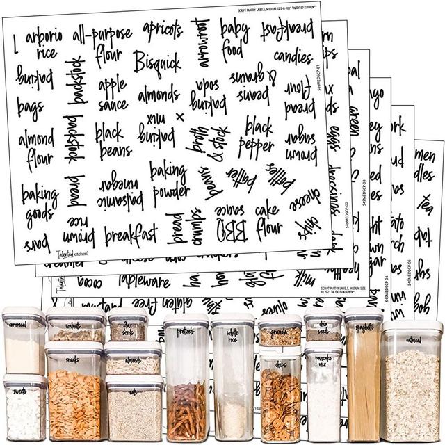Talented Kitchen 375 Script Pantry Labels – Medium Size Labels Set – Food Label Sticker, Water Resistant. Preprinted Stickers Decals Jars Pantry Organization Storage (Set of 375 –Medium Script Pantry)