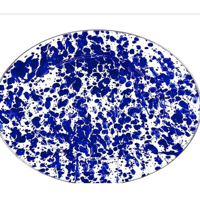 Golden Rabbit Blue Oval Tray
