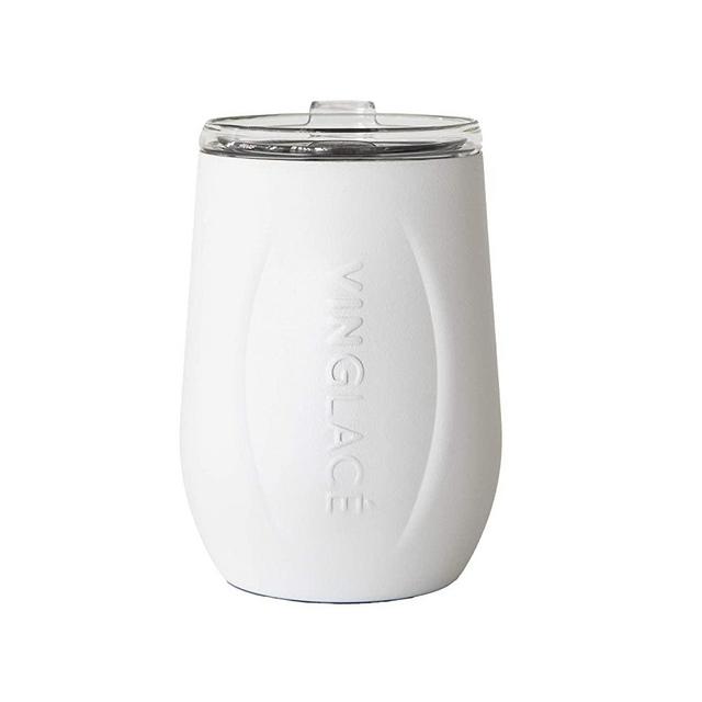 Vinglacé Stemless Wine Glass | Stainless Steel Outside, Glass Inside | Includes Spill Proof Lid | Double Walled, Vacuum Insulated | For Hot & Cold Beverage | Holds up to 10 oz | 5” x 3.5” | White