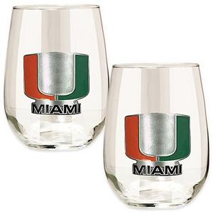 NCAA - University of Miami Stemless Wine Glass (Set of 2)