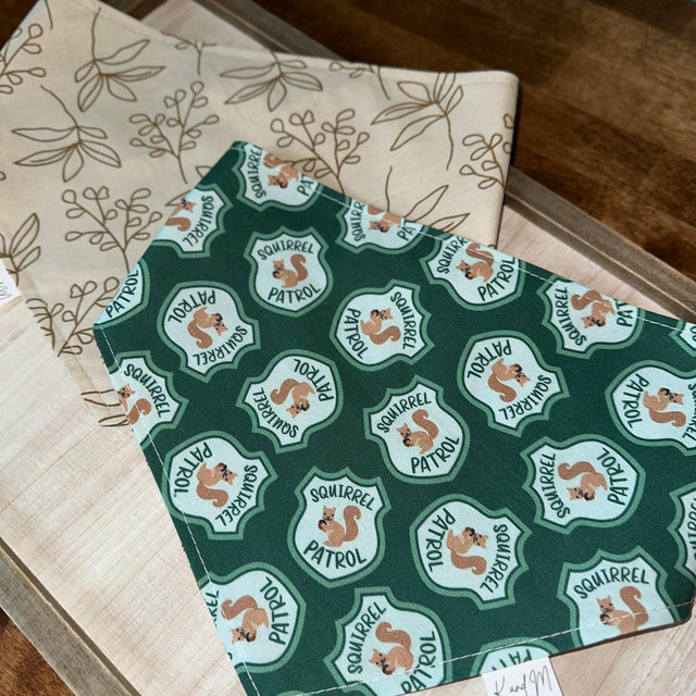 Squirrel Patrol Dog Bandana, Reversible Bandana, Personalized Dog Bandana, Pet Accessory, K and M Collars