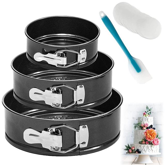 Springform Pan set, WERTIOO (4"/7"/9") Set of 3 Round Baking Pans, Nonstick Leakproof Cake Pan Bakeware Cheesecake Pan with 50 Pcs Parchment Paper Liners and 1 Silicone Spatula
