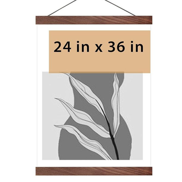 HONKKI Magnetic Poster Hanger Frame for 24x36 24x30 24x32 Movie Music Posters Wall Art,Walnut Wood Picture Frames for Canvas Diamond Map Decor, Living Room Calendar Banner Tapestry Photo Hanging Stand