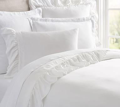 Tencel® Ruffle Duvet Cover, Full/Queen, White