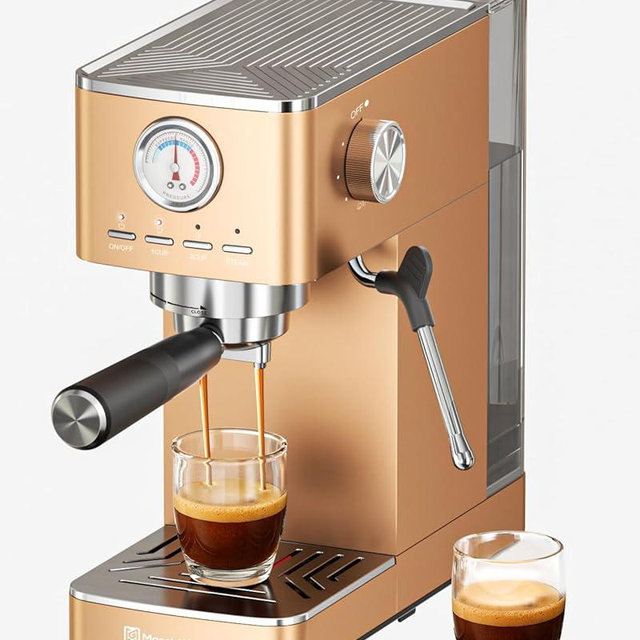 Maestri House Espresso Machines 20 Bar ULKA Pump, Compact Espresso Maker Built-in Flow Meter Steam Milk Frother, 43oz Removable Water Tank Stainless Steel Coffee Machine for Cappuccino (Rose Golden)
