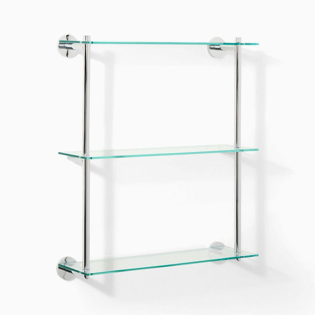 Modern Overhang Triple Glass Shelf, Chrome