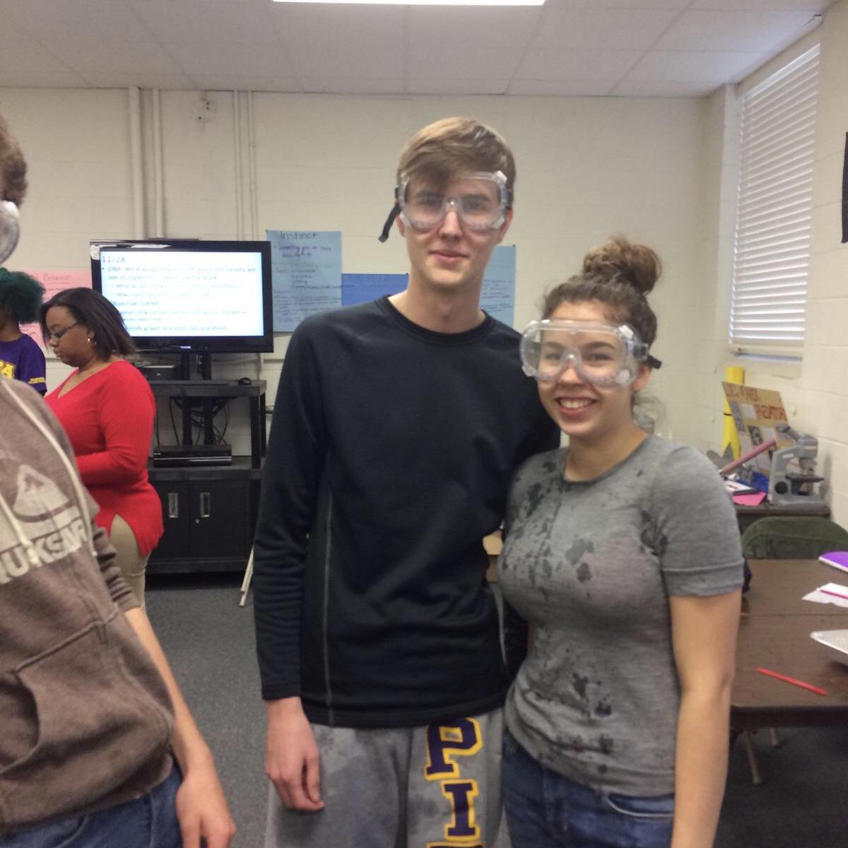 This was the class we met in and this is us after an intense game of “who can remove the most water from a beaker using a plastic fork”.. we won..