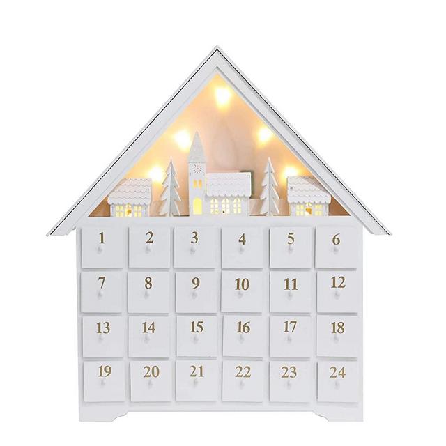 PIONEER-EFFORT White Christmas Wooden Advent Calendar House with Large Drawers for Adults Kids Christmas Countdown Decoration (Large-01)