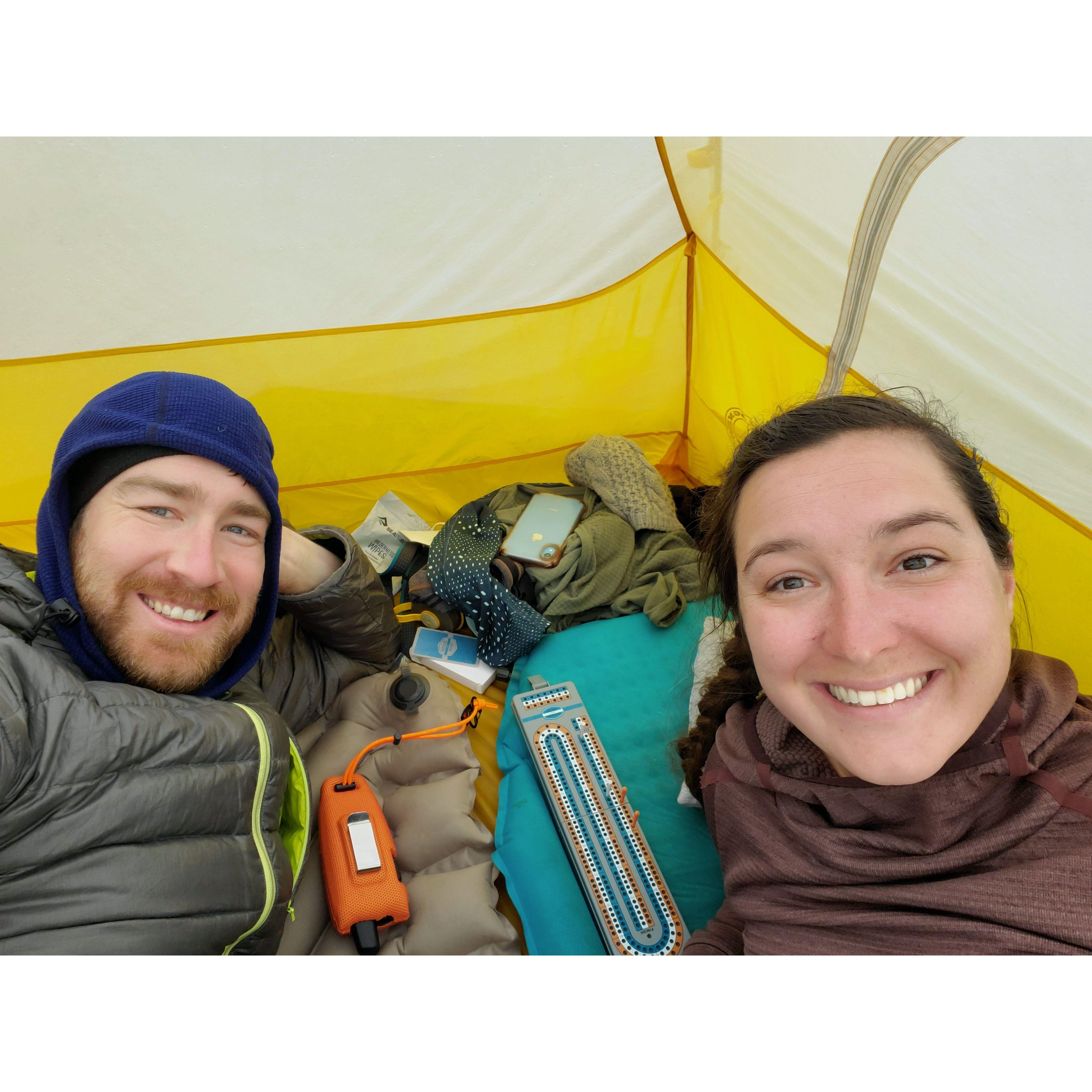 It rained the final 72 or so hours of our Alaskan backpacking trip in August, 2022 while we waited for the plane to pick us up. Ask Tarryn about her most outstanding memory from this time!