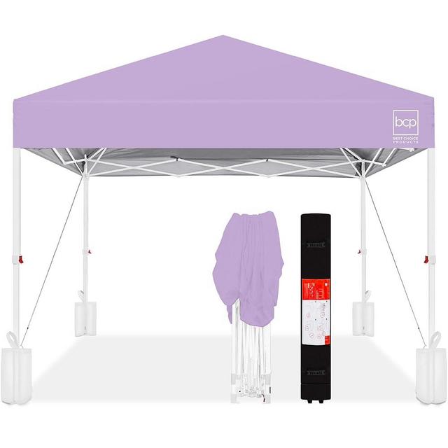 Best Choice Products 10x10ft 1-Person Setup Pop Up Canopy Tent Instant Portable Shelter w/ 1-Button Push, Case, 4 Weight Bags - Lilac/White