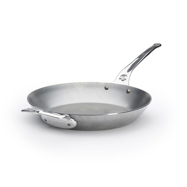 De Buyer MINERAL B Pro Carbon Steel Country Fry Pan with Helper Handle - 12.5” Diameter, 9” Cooking Surface - Ideal for Sauteing, Simmering, Frying - PFAS, PFOA, PFOS Free - Made in France
