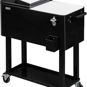 80 Quart Rolling Ice Chest, Portable Patio Party Bar Drink Cooler Cart, with Shelf, Beverage Pool with Bottle Opener