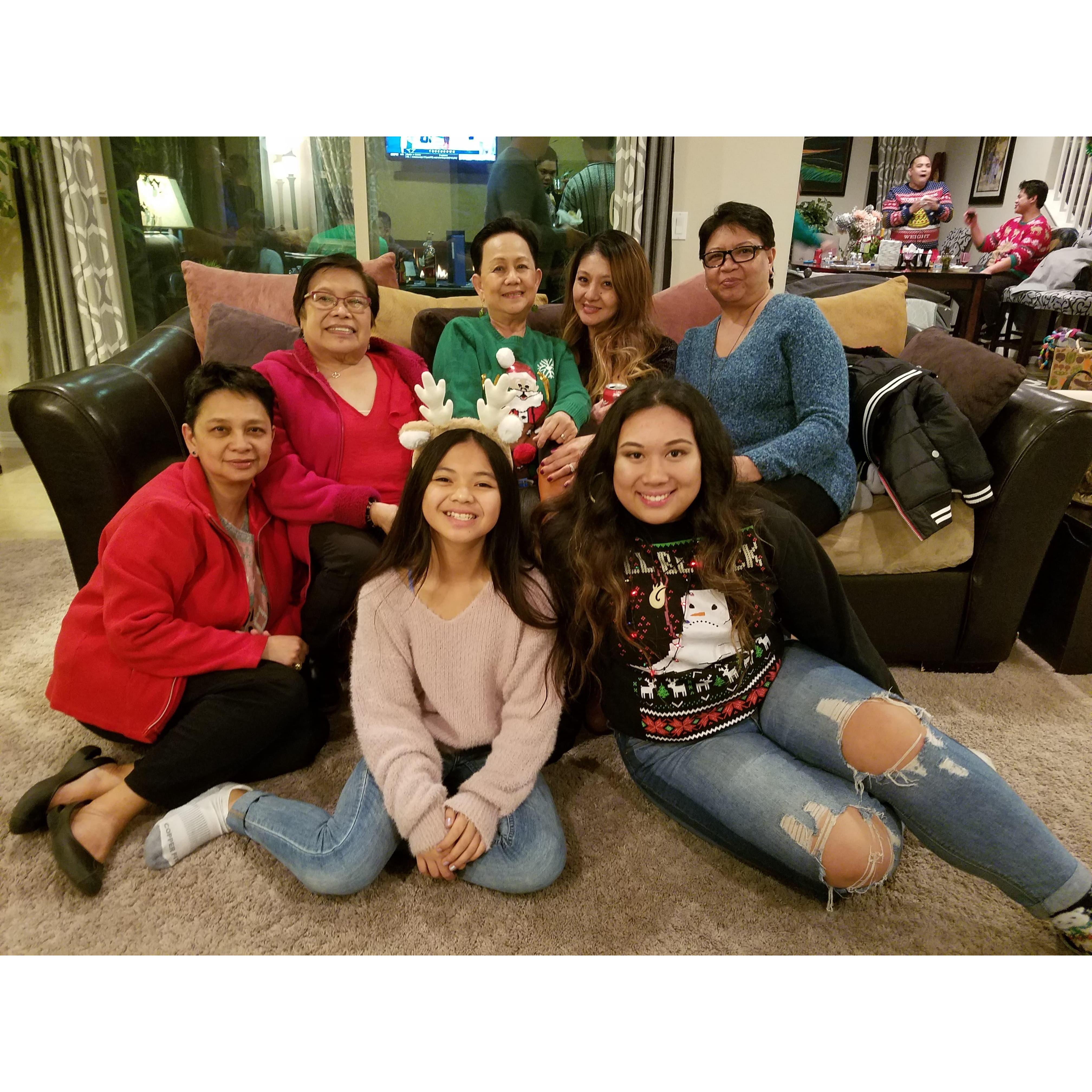 Criselda, Noemi, Carmelita, Leah, Louri, Shaina, and Lana at the Coson Christmas Party