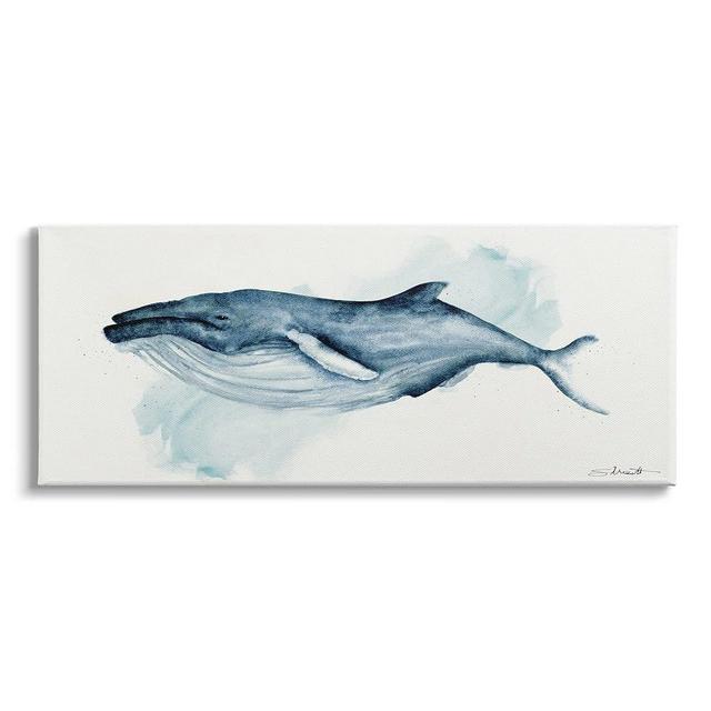 Stupell Industries Nautical Humpback Whale Marine Animal Blue Watercolor Painting, Designed by Stephanie Workman Marrott Canvas Wall Art, 24 x 10, White
