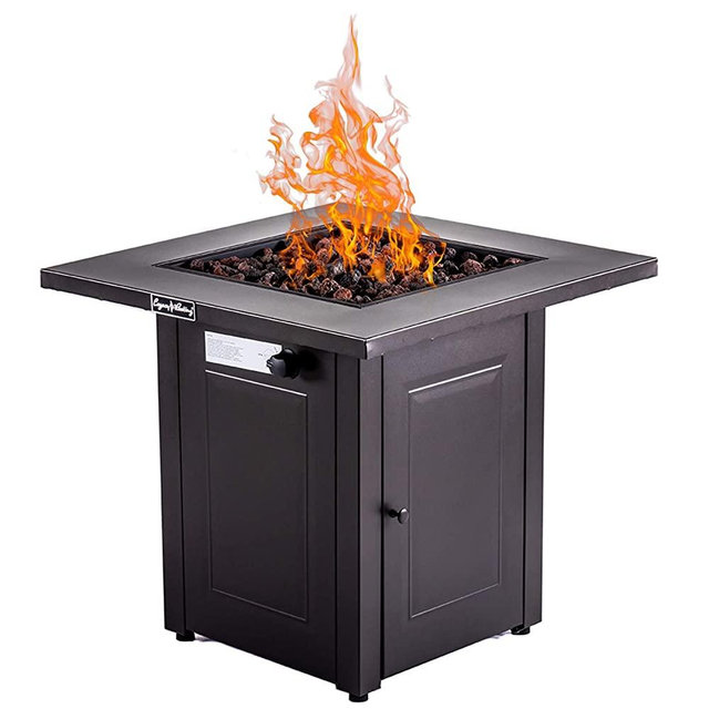 LEGACY HEATING 28-Inch Propane Fire Pit Table Gas Square Outdoor Dinning with Lid, Lava Stone, 48000BTU, ETL Certification, for Outside Garden Backyard Deck Patio