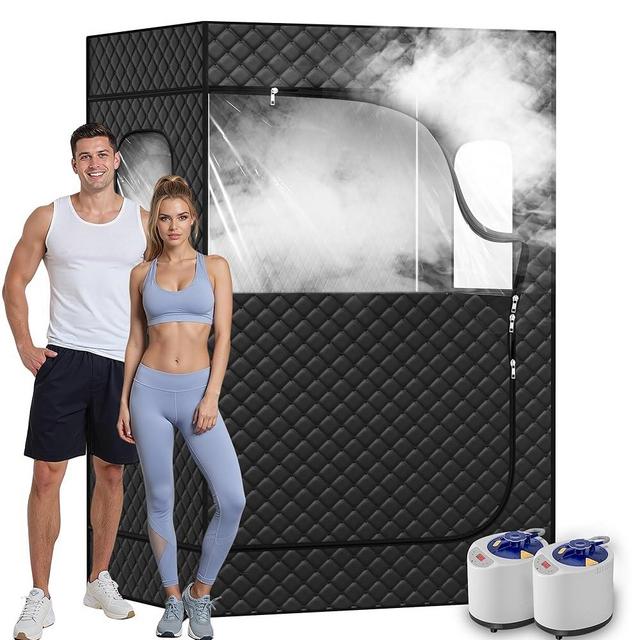 Manastin 2 Person Portable Steam Sauna for Home, 1 or 2 Person Full Body Sauna Tent with 2 Foldable Chairs,9 Levels of Sauna Box with Remote Control, Black