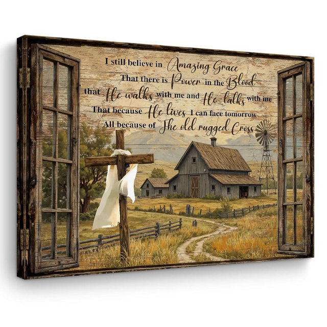 TBT Christian Cross Wall Art, Rustic Farmhouse Motivational Cross Wall Decor Painting, Motivational Quotes Canvas Framed Posters Prints for Restroom Farmhouse Christian Prayer Decor 11.5x15 Inch