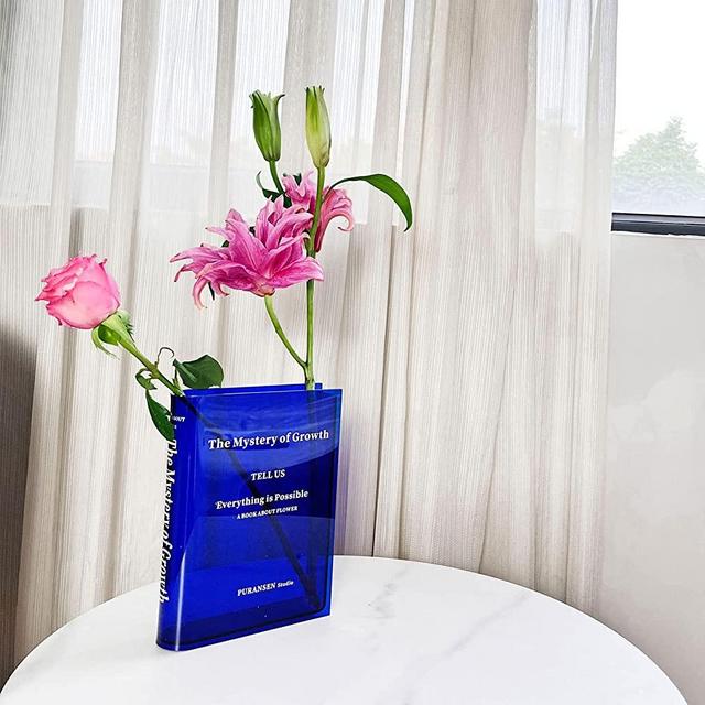 Puransen Book Vase for Flowers Aesthetic Room Decor, Artistic and Cultural Flavor Decorative Acrylic Vase, Unique Home/Bedroom/Office Accent, A Book About Flowers (Clear Blue)