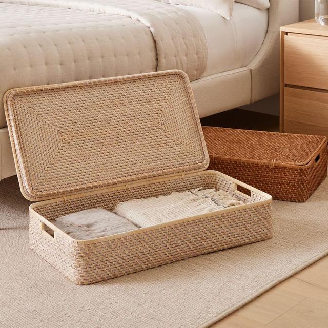 Modern Weave Underbed Storage Basket, Whitewashed