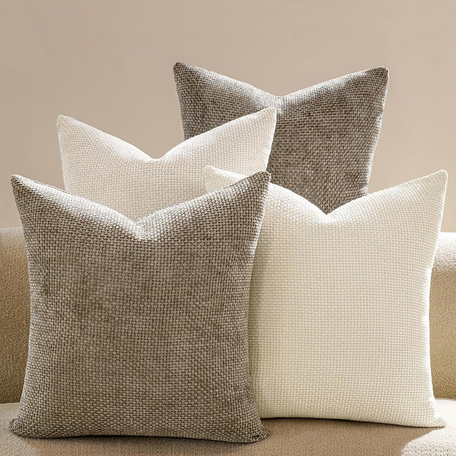 Aesphrates Couch Throw Pillow Covers 18x18 Inch Pack of 4 Neutral Light Brown Soft Decorative Chenille Pillow Covers Farmhouse Boho Cushion Covers for Home Decor Sofa Bedroom Living Room
