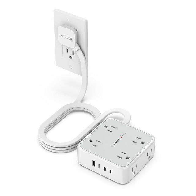 Surge Protector Power Strip, TESSAN 5 FT Extension Cord with Multiple Outlets Flat Plug, 4 USB (3 USB C) and 8 AC Outlets, 900J Protection, Wall Mount Charging Station for Home Office Supplies