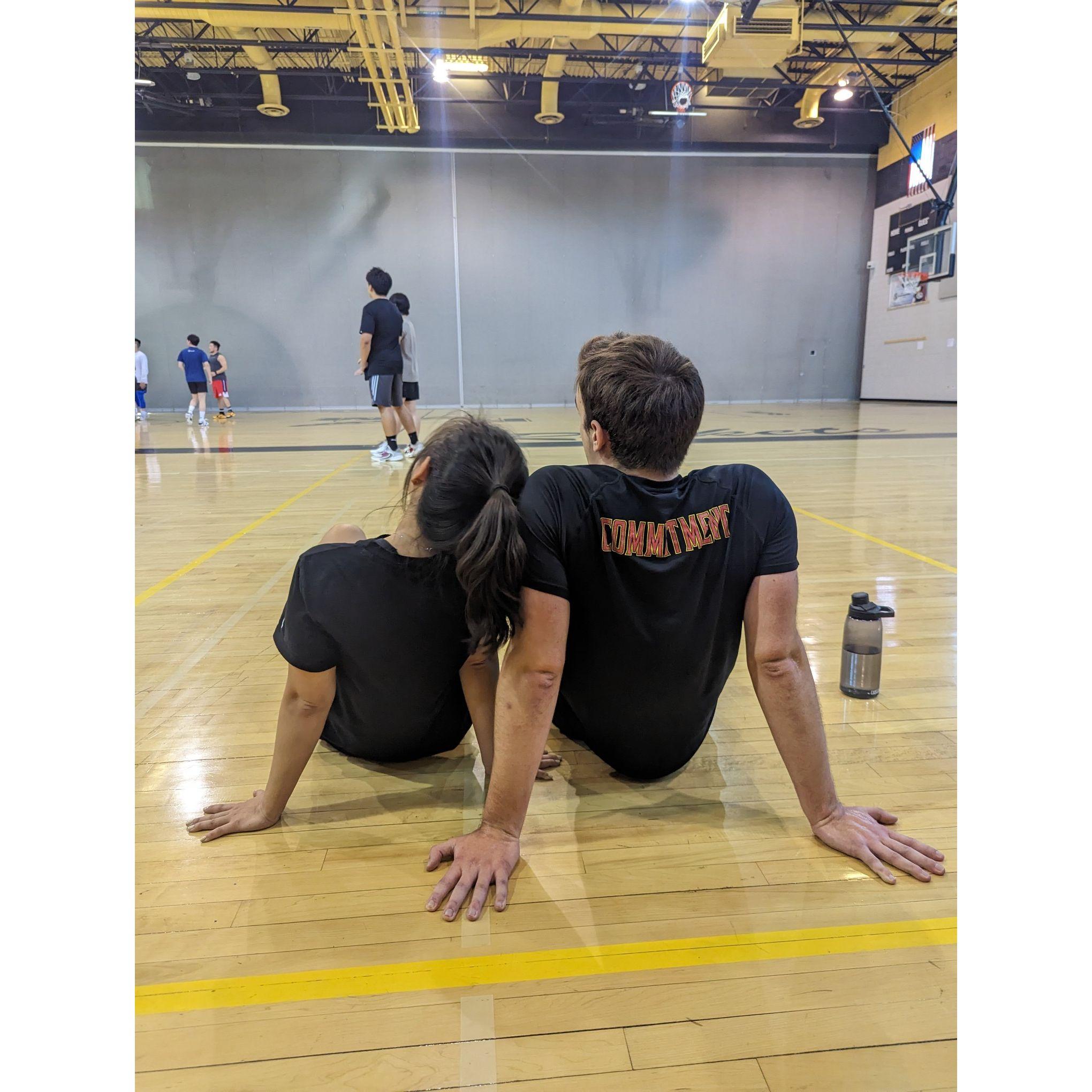 Playing basketball together
