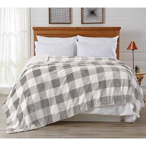 Home Fashion Designs Premium Reversible Sherpa and Fleece Velvet Plush Blanket. Fuzzy, Soft, Warm Berber Fleece Bed Blanket. (Full/Queen, Buffalo Check - Grey)
