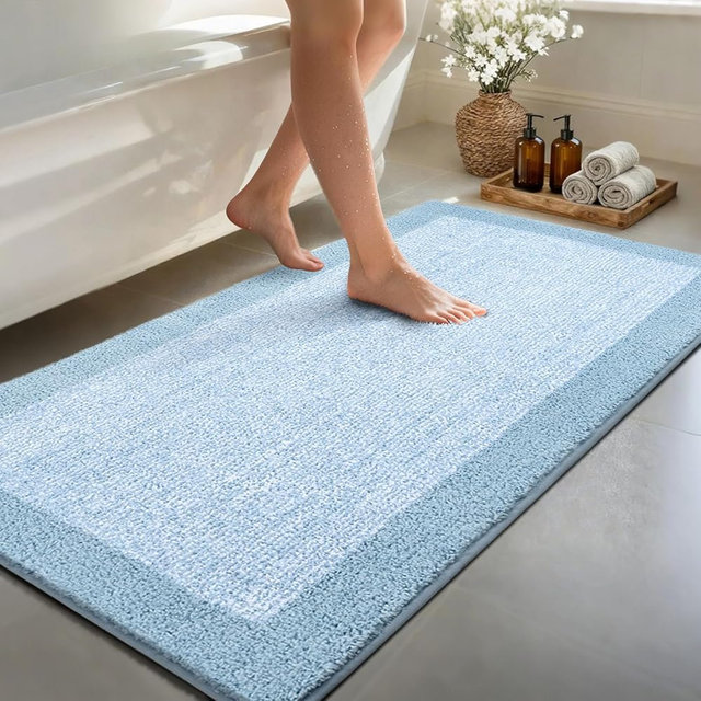 simpWalnut 48x24 Long Bathroom Rugs Washable Non Slip, Light Blue Bath Mat for Bathroom Floor Tub, Soft Absorbent Quick Dry Mats for Shower, Bathtub,Home Decor