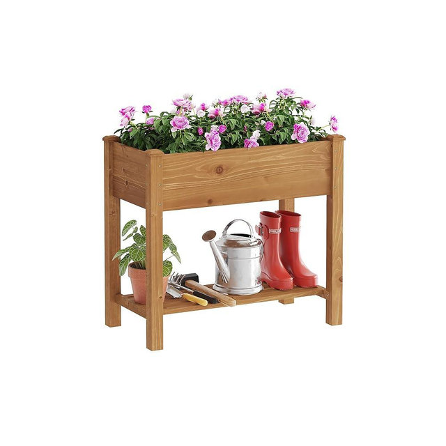 FILWH Raised Garden Bed with Legs Elevated Wooden Planter Box Stand Large Planter Stand Box for Fruits Vegetables Flowers with Divider with Bag - 34x18x30.5IN（Brown）
