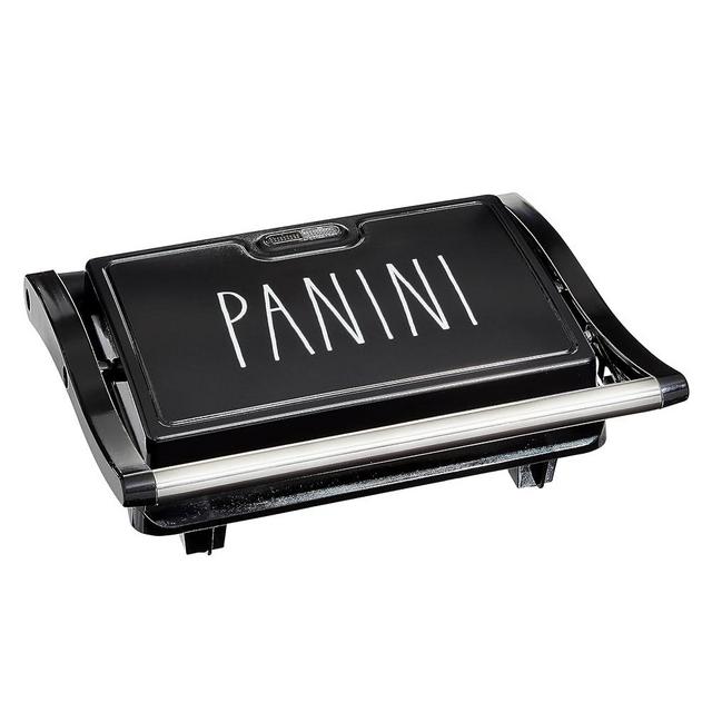 Rae Dunn Panini Maker - 750 Watt 2-Slice Press Grill with Indicator Lights | Opens 180 Degrees | Double Sided Heating | Non-stick Cooking | Cool Touch Handle | Easy to Clean, Black