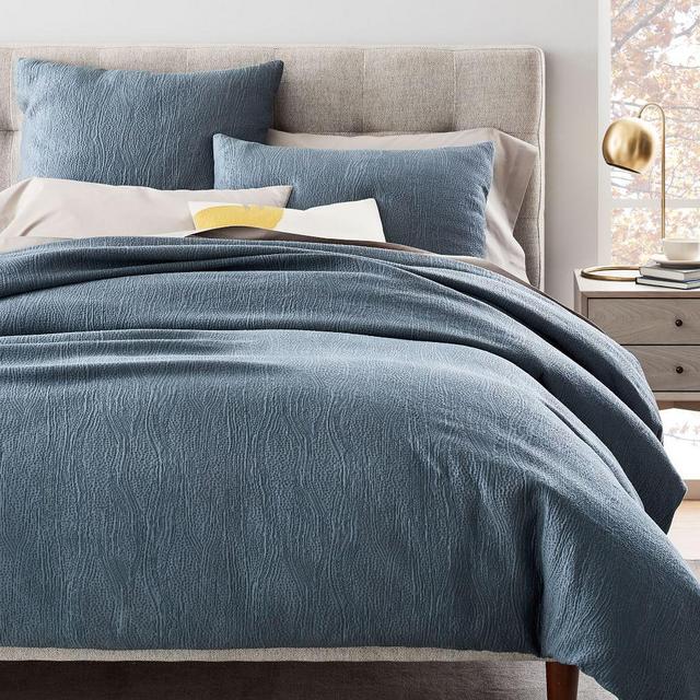 TENCEL™ Cotton Matelasse Duvet Cover, Full/Queen, Stormy Blue
