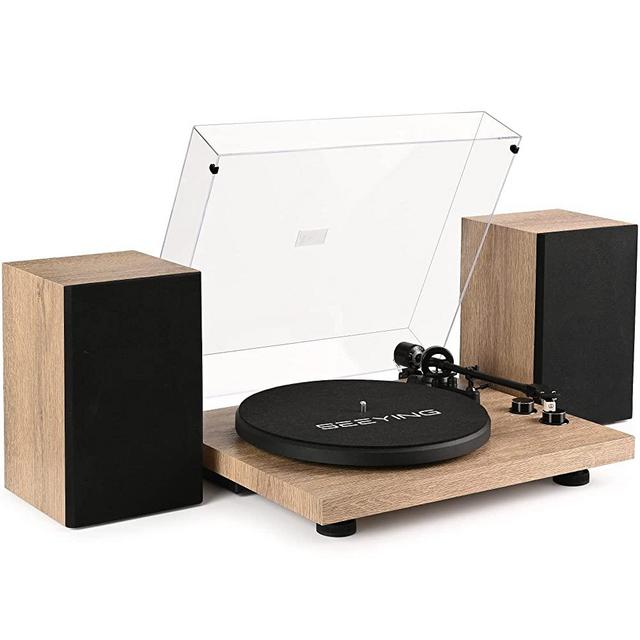 Vinyl Record Player Turntable with Speakers (36W) Wireless Bookshelf HiFi Stereo System Support USB Recording Magnetic Cartridge Built-in Phono Preamp RCA Output Counterweight Iron Platter Belt Drive