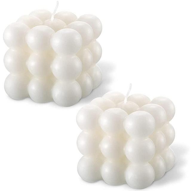 2 Pieces Bubble Cube Scented Candle Bubble Cube Soy Wax Candle Hand Poured Scented Candle Home Decor Candle Sculptural Handmade Cube Scented Candle for Bedroom Bathroom Decorations (White)