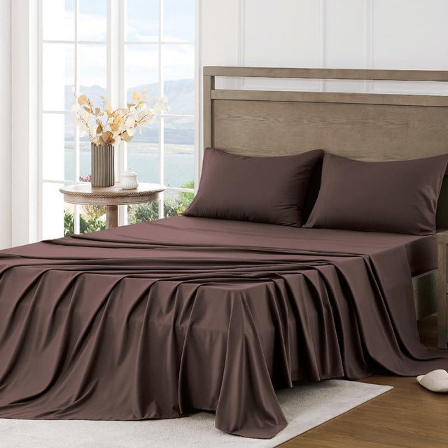 FreshCulture Full Sheet Set - Ultra Soft Sheets Full Size Bed - Brushed Microfiber - Deep Pockets - Easy Care - Cooling & Breathable Sheets - 4 Pieces Hotel Luxury Full Size Bed Sheets (Brown)