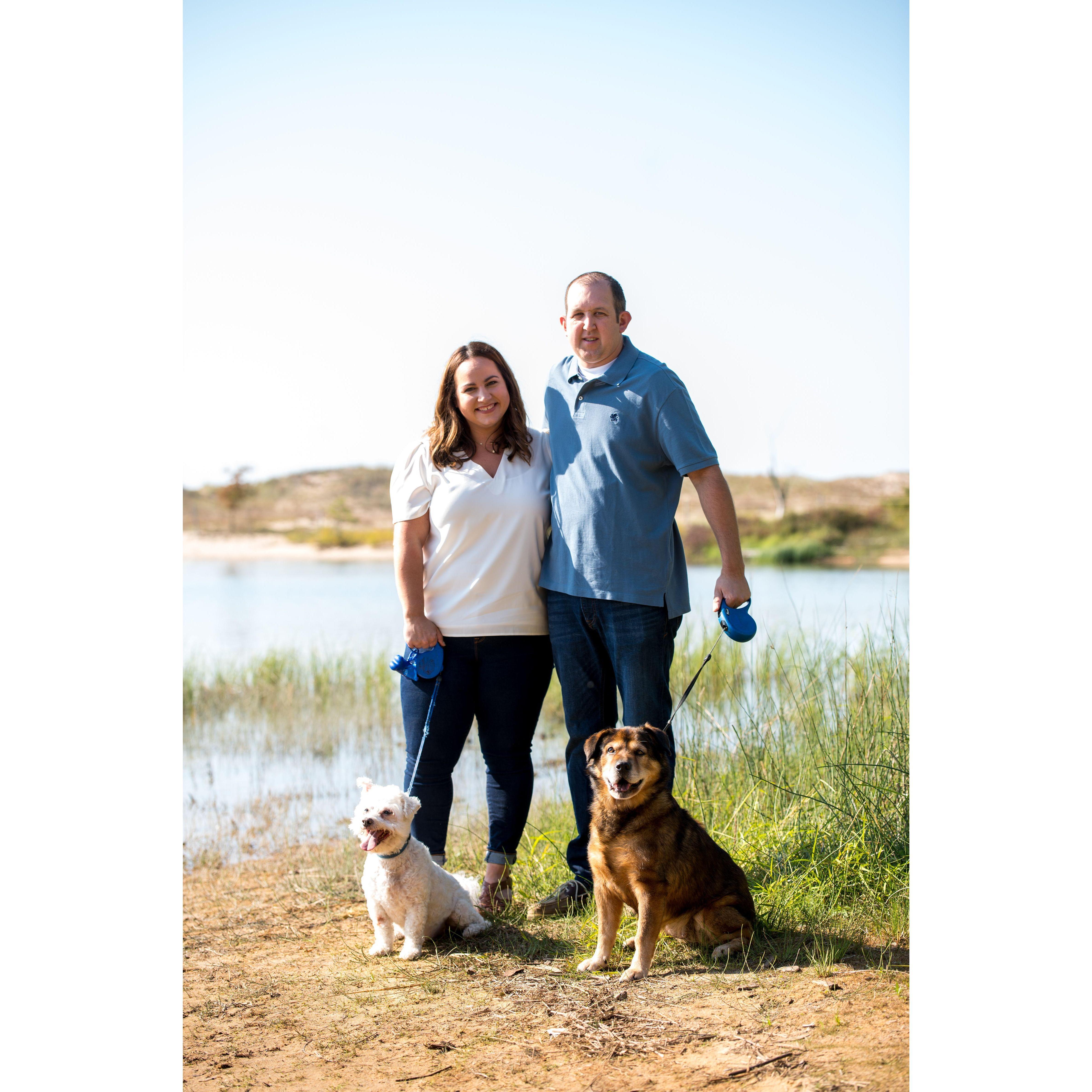 With our pups, Otis & Bella