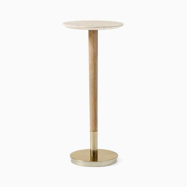 Mid-Century Warm Marble and Cerused White Drink Table