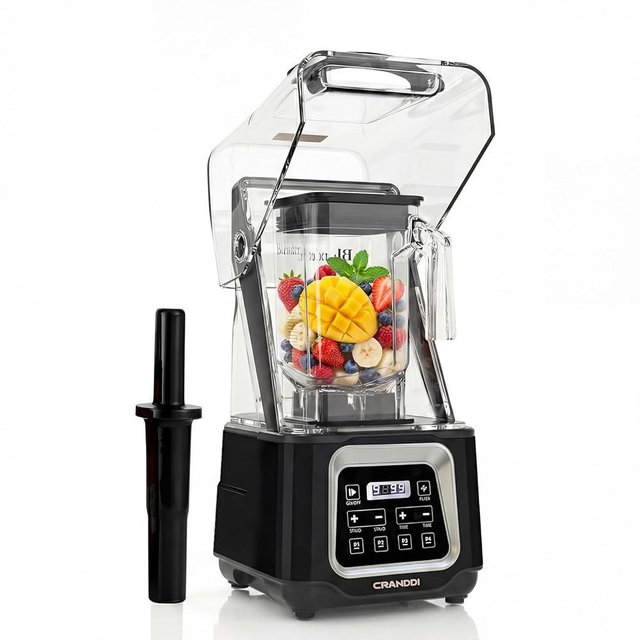 Commercial Blender 2200W, CRANDDI Professional Quiet Smoothie Blender with Smart Touch Screen & Removable Cover, 52oz for Frozen Drinks, Juice & More, 4 Preset Programs, K80TS, Black