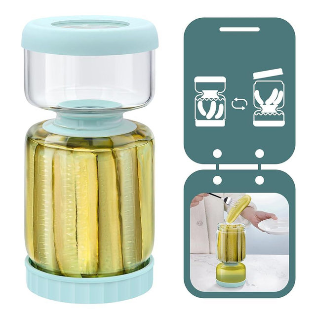 Luvan Hourglass Pickle Jar with Strainer Flip - 46oz Glass Container for Pickles, Olives & Jalapenos, Leakproof Airtight Lid, BPA-Free Juice Separator, Dishwasher Safe Storage Solution