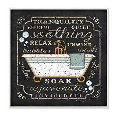 The Stupell Home Decor Collection Tranquility Tub Icon Textual Bathroom Art Wall Plaque, 12 x 0.5 x 12, Proudly Made in USA