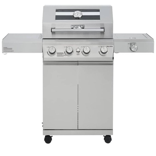 Monument Grills Larger 4-Burner Propane Gas Grills BBQ Stainless Steel Heavy-Duty Cabinet Style with BBQ Cover