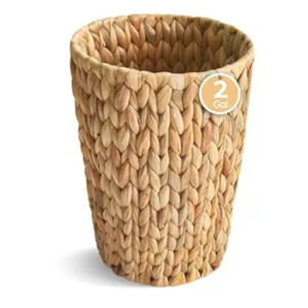 Coeusy Wicker Trash Can,Small Bathroom Trash Can,Water Hyacinth Wicker Waste Basket for Bathroom,Boho Waste Basket for Bedroom,Home Office,Compact Spaces(2 Gallon Round)