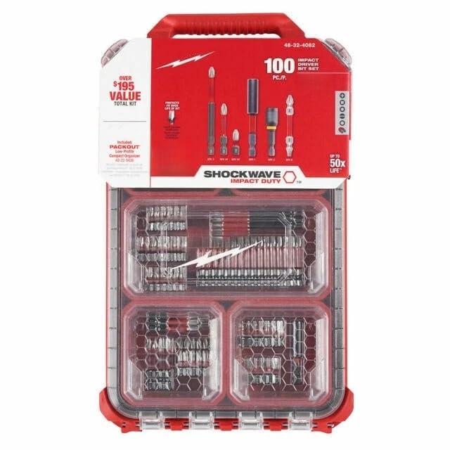 100PC 48-32-4082 Durable Screwdriver Bit Sets for Milwaukee Alloy Steel Impact Driver Bit Packout Kit - New/Red
