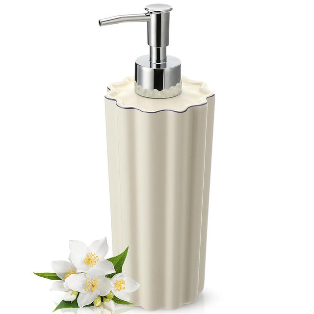 Gandeer 1 Pcs 18 oz Ceramic Soap Dispenser Bathroom Ceramic Soap Pump Dispenser Refillable Lotion Hand Dish Shampoo Pump Bottle for Bathroom Kitchen Countertop
