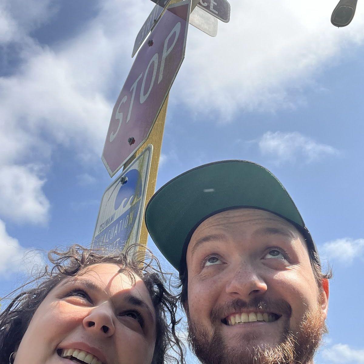 One year after our first picture at this sign in Canon Beach.