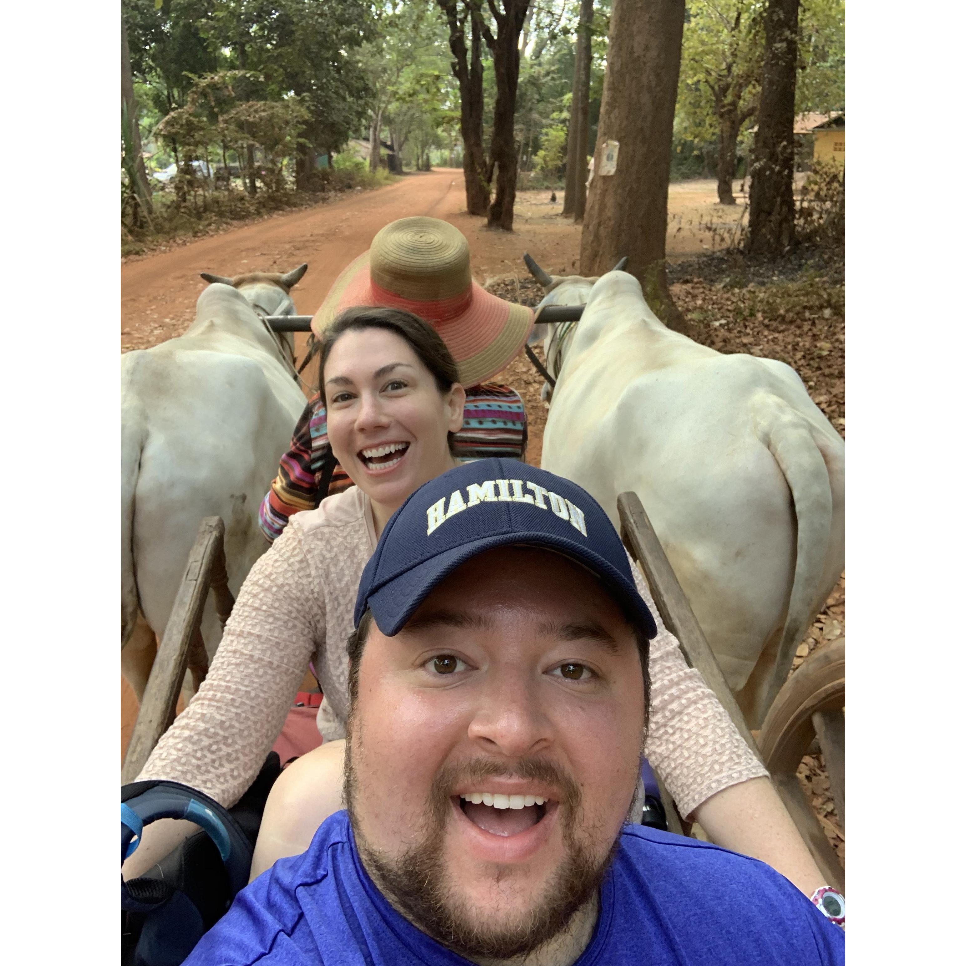 Feeling like the biggest tourists on an ox cart ride through the countryside of rural Cambodia