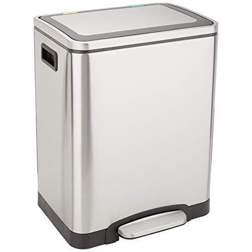 AmazonBasics Rectangle Soft-Close Trash Can with Double Inner Buckets - 2 x 15L