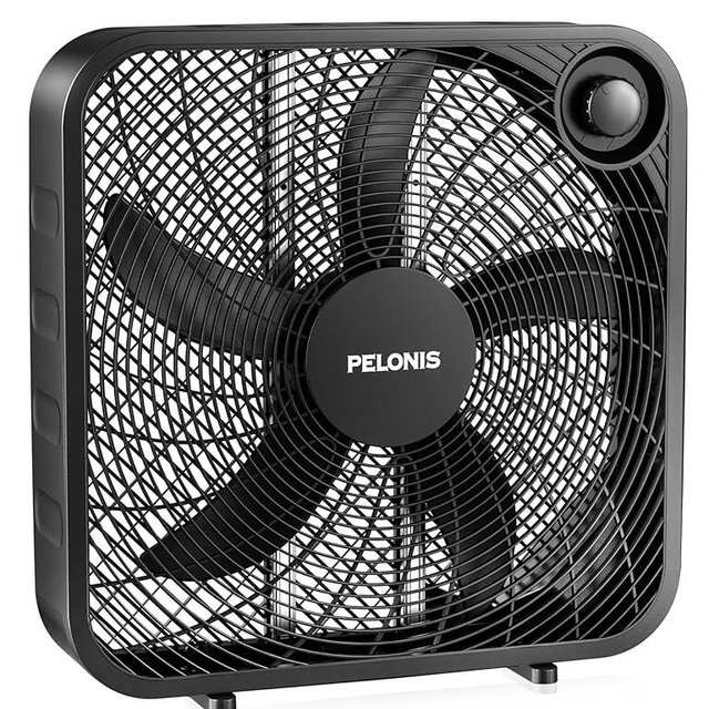 PELONIS 20 Inch Box Fan – 3 Speeds, Window Fans, Floor or Tabletop, 25ft/s, 2025 Upgraded, Superior Air Throw (2295 CFM), Lightweight, 5 Blades, Fans for Bedroom, Office, Living Room, Garage